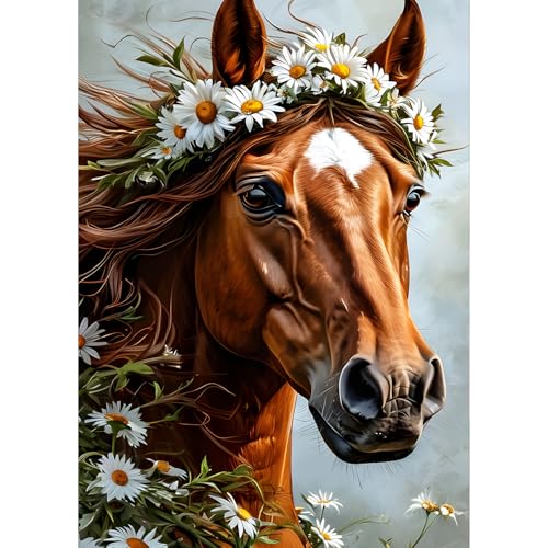 QQYRHN 5D Fantasie Pferd Diamond Painting Kit für Erwachsene Anfänger Blumen Diamant Kunst Kits Vollständiges DIY Kamille Diamantstickerei-Set Perfekt zur Entspannung und Dekoration 30x40 cm von QQYRHN