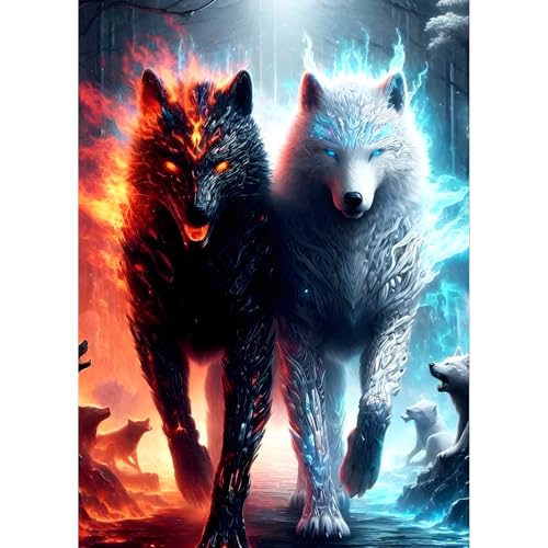 QQYRHN 5D Fantasie Wölfe Diamond Painting Kit für Erwachsene Anfänger Eis und Feuer Diamant Kunst Kits Vollständiges DIY Traumland Diamantstickerei-Set Perfekt zur Entspannung und Dekor 30x40 cm QQYRHN 5D Fantasie Wölfe Diamond Painting Kit für Erwachsene Anfänger Eis und Feuer Diamant Kunst Kits Vollständiges DIY Traumland Diamantstickerei-Set Perfekt zur Entspannung und Dekor 30x40 cm von QQYRHN