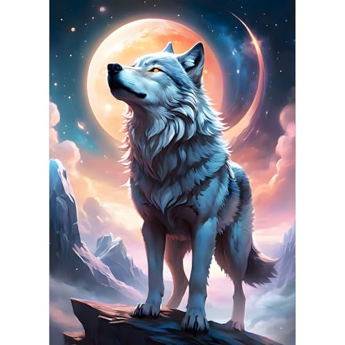 QQYRHN 5D Fantasie Wolf Diamond Painting Kit für Erwachsene Anfänger Mondnacht Diamant Kunst Kits Vollständiges DIY Berg Diamantstickerei-Set Perfekt zur Entspannung und Dekoration 30x40 cm von QQYRHN