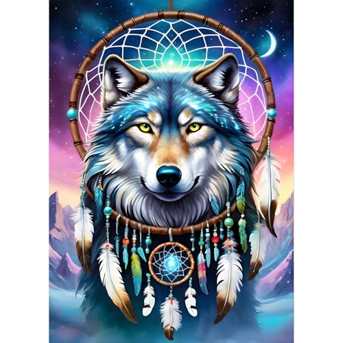 QQYRHN 5D Fantasie Wolf Diamond Painting Kit für Erwachsene Anfänger Traumfänger Diamant Kunst Kits Vollständiges DIY Traumland Diamantstickerei-Set Perfekt zur Entspannung und Dekoration 30x40 cm von QQYRHN