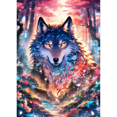 QQYRHN 5D Fantasie Wolf Diamond Painting Kit für Erwachsene Anfänger Wald Diamant Kunst Kits Vollständiges DIY Traumland Diamantstickerei-Set Perfekt zur Entspannung und Dekoration 30x40 cm von QQYRHN