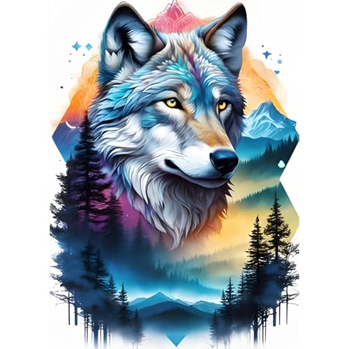QQYRHN 5D Fantasie Wolf Diamond Painting Kit für Erwachsene Anfänger Wald Verschneiter Berg Diamant Kunst Kits Vollständiges DIY Diamantstickerei-Set Perfekt zur Entspannung und Dekoration 30x40 cm von QQYRHN