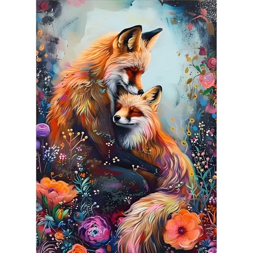 QQYRHN 5D Foxesliebhaber Diamond Painting Kit für Erwachsene Anfänger Wildblumen Diamant Kunst Kits Vollständiges DIY Foxes Diamantstickerei-Set Perfekt zur Entspannung und Dekoration 30x40 cm von QQYRHN