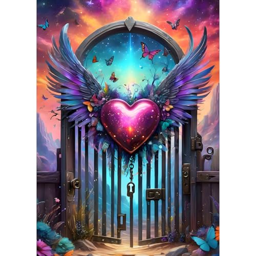 QQYRHN 5D Herz Tür Diamond Painting Kit für Erwachsene Anfänger Flügel Diamant Kunst Kits Vollständiges DIY Traumland Diamantstickerei-Set Perfekt zur Entspannung und Dekoration 30x40 cm von QQYRHN