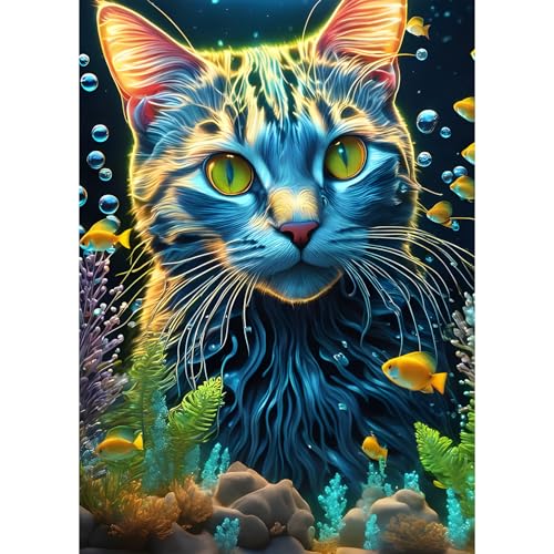QQYRHN 5D Kätzchen Diamond Painting Kit für Erwachsene Anfänger Katze Diamant Kunst Kits Vollständiges DIY Goldfisch Wasser-Pflanzen Diamantstickerei-Set Perfekt zur Entspannung und Dekoration 30x40cm von QQYRHN