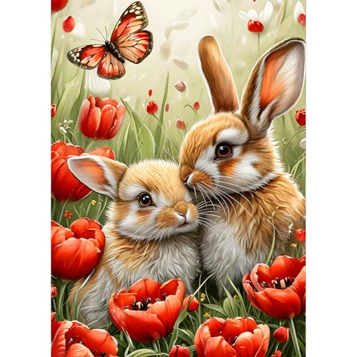 QQYRHN 5D Kaninchen Diamond Painting Kit für Erwachsene Anfänger Mohnblumen Diamant Kunst Kits Vollständiges DIY Schmetterlinge Diamantstickerei-Set Perfekt zur Entspannung und Dekoration 30x40 cm von QQYRHN