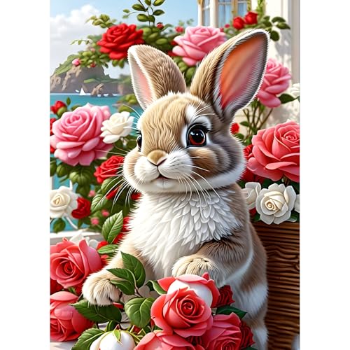 QQYRHN 5D Kaninchen Diamond Painting Kit für Erwachsene Anfänger Roseblumen Diamant Kunst Kits Vollständiges DIY Kaninchen Diamantstickerei-Set Perfekt zur Entspannung und Dekoration 30x40 cm QQYRHN 5D Kaninchen Diamond Painting Kit für Erwachsene Anfänger Roseblumen Diamant Kunst Kits Vollständiges DIY Kaninchen Diamantstickerei-Set Perfekt zur Entspannung und Dekoration 30x40 cm von QQYRHN