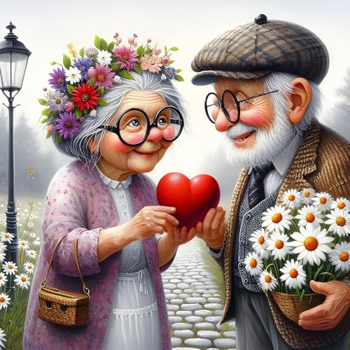 QQYRHN 5D Karikatur Alter Mann Diamond Painting Kit für Erwachsene Anfänger Blumen Diamant Kunst Kits Vollständiges DIY Liebespaar Diamantstickerei-Set Perfekt zur Entspannung und Dekoration 30x30 cm von QQYRHN