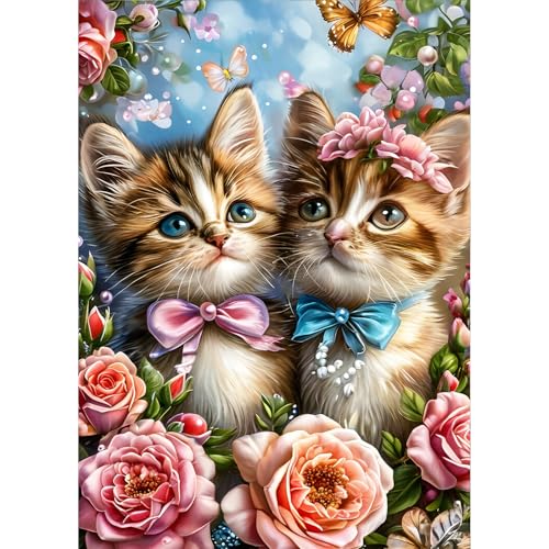 QQYRHN 5D Katzenliebhaber Diamond Painting Kit für Erwachsene Anfänger Wildblumen Diamant Kunst Kits Vollständiges DIY Kätzchen Diamantstickerei-Set Perfekt zur Entspannung und Dekoration 30x40 cm von QQYRHN