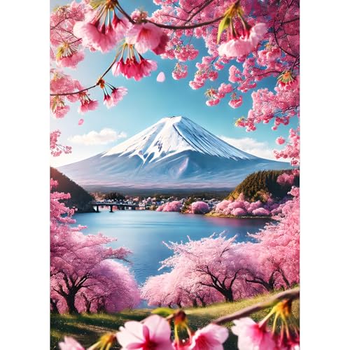 QQYRHN 5D Kirschblüte Diamond Painting Kit für Erwachsene Anfänger Berg Fuji Vulkan Diamant Kunst Kits Vollständiges DIY Landschaft Diamantstickerei-Set Perfekt zur Entspannung und Dekor 30x40 cm von QQYRHN