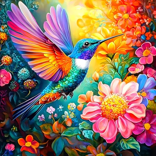 QQYRHN 5D Kolibri Diamond Painting Kit für Erwachsene Anfänger Vogel Diamant Kunst Kits Vollständiges DIY Bunte Blumen Diamantstickerei-Set Perfekt zur Entspannung und Dekoration 30x30 cm von QQYRHN