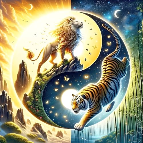 QQYRHN 5D Löwe und Tiger Diamond Painting Kit für Erwachsene Anfänger Tai Chi Diamant Kunst Kits Vollständiges DIY Yin und Yang Diamantstickerei-Set Perfekt zur Entspannung und Dekoration 30x30 cm von QQYRHN