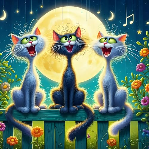 QQYRHN 5D Lustige Katze Diamond Painting Kit für Erwachsene Anfänger Mondnacht Diamant Kunst Kits Vollständiges DIY Karikatur Diamantstickerei-Set Perfekt zur Entspannung und Dekoration 30x30 cm von QQYRHN