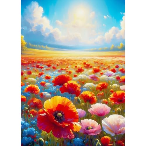 QQYRHN 5D Meer von Blumen Diamond Painting Kit für Erwachsene Anfänger Mohn Diamant Kunst Kits Vollständiges DIY Sonnenaufgang Diamantstickerei-Set Perfekt zur Entspannung und Dekoration 30x40cm von QQYRHN