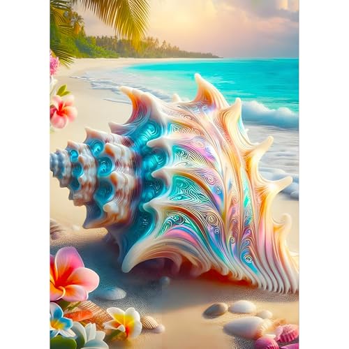 QQYRHN 5D Muschel Diamond Painting Kit für Erwachsene Anfänger Strand Diamant Kunst Kits Vollständiges DIY Meeresküste Diamantstickerei-Set Perfekt zur Entspannung und Dekoration 30x40cm von QQYRHN