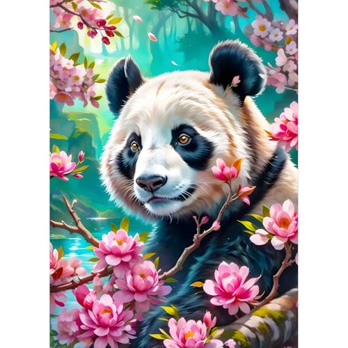 QQYRHN 5D Niedlicher Panda Diamond Painting Kit für Erwachsene Anfänger Rosa Blumen Diamant Kunst Kits Vollständiges DIY Panda Diamantstickerei-Set Perfekt zur Entspannung und Dekoration 30x40 cm von QQYRHN