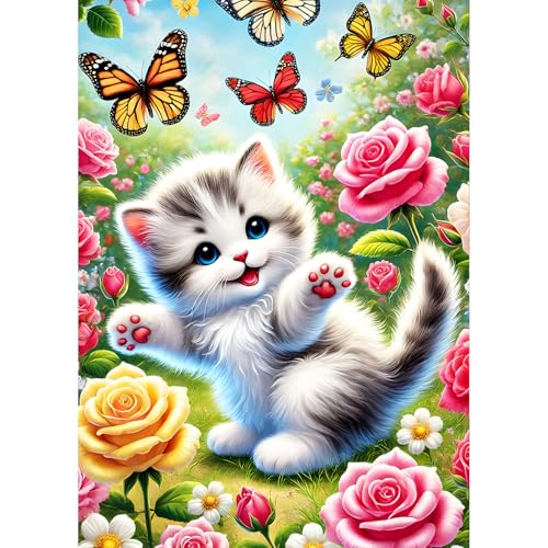 QQYRHN 5D Niedliches Kätzchen Diamond Painting Kit für Erwachsene Anfänger Rose Diamant Kunst Kits Vollständiges DIY Schmetterlinge Diamantstickerei-Set Perfekt zur Entspannung und Dekor 30x40 cm QQYRHN 5D Niedliches Kätzchen Diamond Painting Kit für Erwachsene Anfänger Rose Diamant Kunst Kits Vollständiges DIY Schmetterlinge Diamantstickerei-Set Perfekt zur Entspannung und Dekor 30x40 cm von QQYRHN