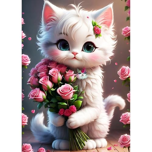 QQYRHN 5D Niedliches Kätzchen Diamond Painting Kit für Erwachsene Anfänger Weiße Katze Diamant Kunst Kits Vollständiges DIY Rosenblüten Diamantstickerei-Set Perfekt zur Entspannung und Dekor 30x40 cm QQYRHN 5D Niedliches Kätzchen Diamond Painting Kit für Erwachsene Anfänger Weiße Katze Diamant Kunst Kits Vollständiges DIY Rosenblüten Diamantstickerei-Set Perfekt zur Entspannung und Dekor 30x40 cm von QQYRHN