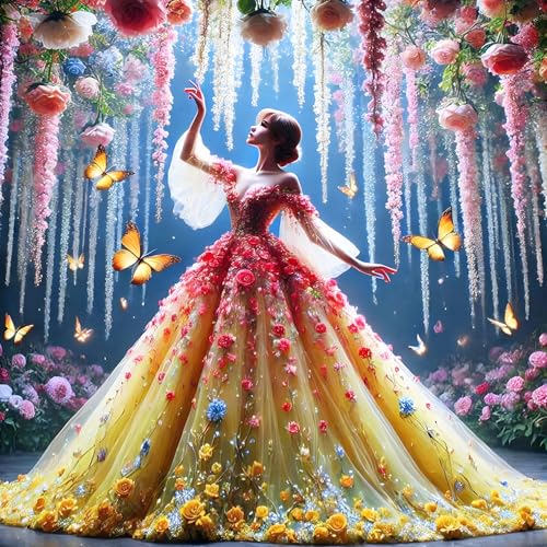 QQYRHN 5D Prinzessin Diamond Painting Kit für Erwachsene Anfänger Schmetterling Diamant Kunst Kits Vollständiges DIY Blumen Diamantstickerei-Set Perfekt zur Entspannung und Dekoration 30x30 cm von QQYRHN