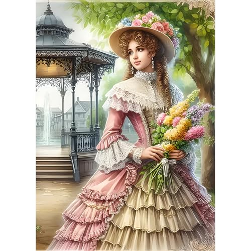 QQYRHN 5D Prinzessin Diamond Painting Kit für Erwachsene Anfänger Weinlese Diamant Kunst Kits Vollständiges DIY Blumen Diamantstickerei-Set Perfekt zur Entspannung und Dekoration 30x40cm von QQYRHN