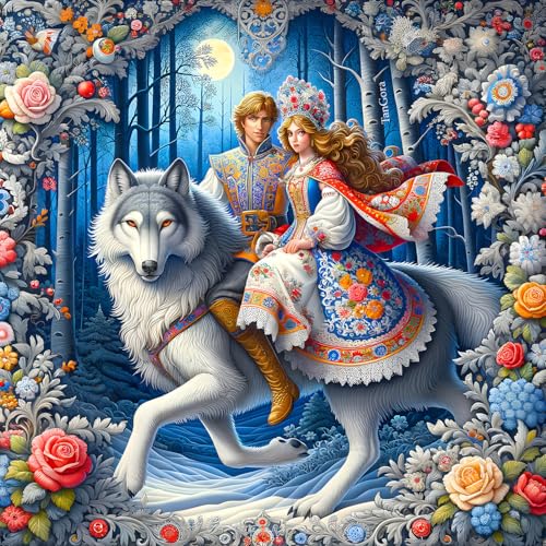 QQYRHN 5D Prinzessin und Prinz Diamond Painting Kit für Erwachsene Anfänger Wolf Diamant Kunst Kits Vollständiges DIY Bunte Blumen Diamantstickerei-Set Perfekt zur Entspannung und Dekoration 30x30 cm von QQYRHN