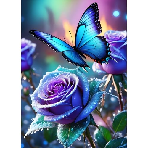 QQYRHN 5D Rosen Blumen Diamond Painting Kit für Erwachsene Anfänger Schmetterling Diamant Kunst Kits Vollständiges DIY Fantasie Diamantstickerei-Set Perfekt zur Entspannung und Dekoration 30x40cm von QQYRHN