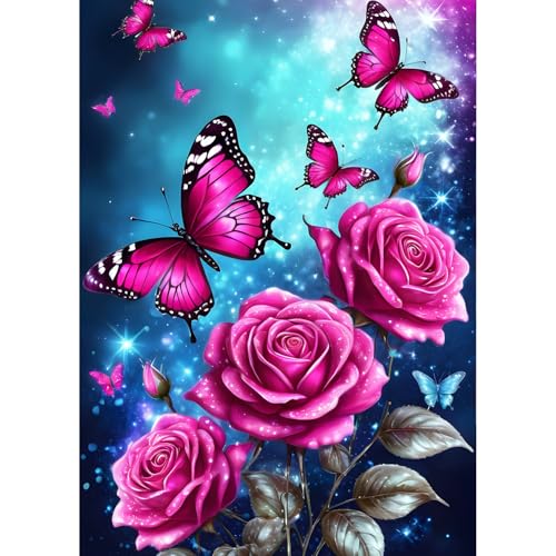 QQYRHN 5D Rosen Blumen Diamond Painting Kit für Erwachsene Anfänger Schmetterling Diamant Kunst Kits Vollständiges DIY Traumland Diamantstickerei-Set Perfekt zur Entspannung und Dekoration 30x40 cm von QQYRHN