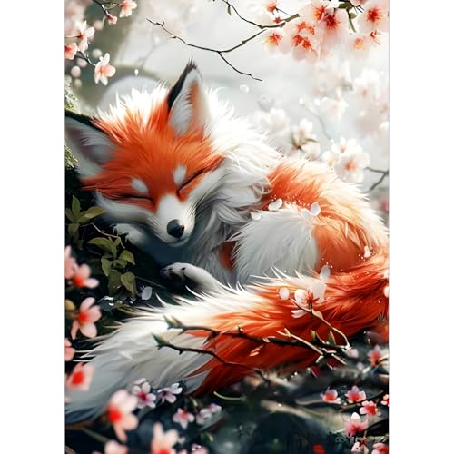 QQYRHN 5D Schlafender Fuchs Diamond Painting Kit für Erwachsene Anfänger Blumen Diamant Kunst Kits Vollständiges DIY Fuchs Diamantstickerei-Set Perfekt zur Entspannung und Dekoration 30x40 cm von QQYRHN