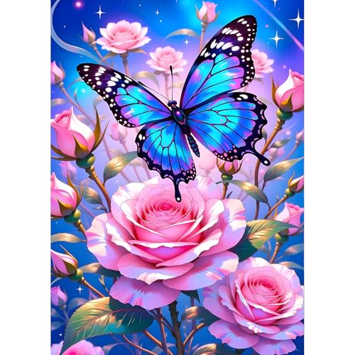 QQYRHN 5D Schmetterling Diamond Painting Kit für Erwachsene Anfänger Rosa Blumen Diamant Kunst Kits Vollständiges DIY Fantasie Diamantstickerei-Set Perfekt zur Entspannung und Dekor 30x40 cm QQYRHN 5D Schmetterling Diamond Painting Kit für Erwachsene Anfänger Rosa Blumen Diamant Kunst Kits Vollständiges DIY Fantasie Diamantstickerei-Set Perfekt zur Entspannung und Dekor 30x40 cm von QQYRHN