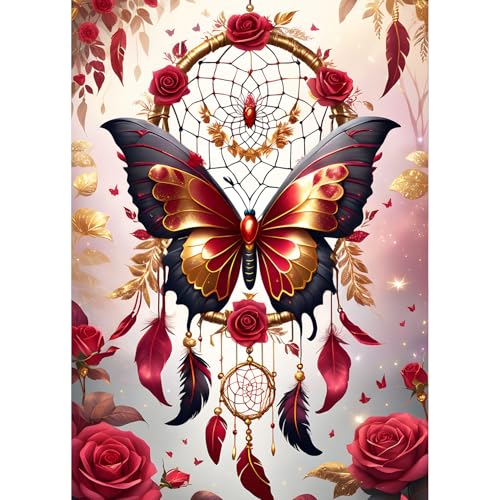 QQYRHN 5D Schmetterling Diamond Painting Kit für Erwachsene Anfänger Traumfänger Diamant Kunst Kits Vollständiges DIY Blumen Diamantstickerei-Set Perfekt zur Entspannung und Dekoration 30x40cm von QQYRHN