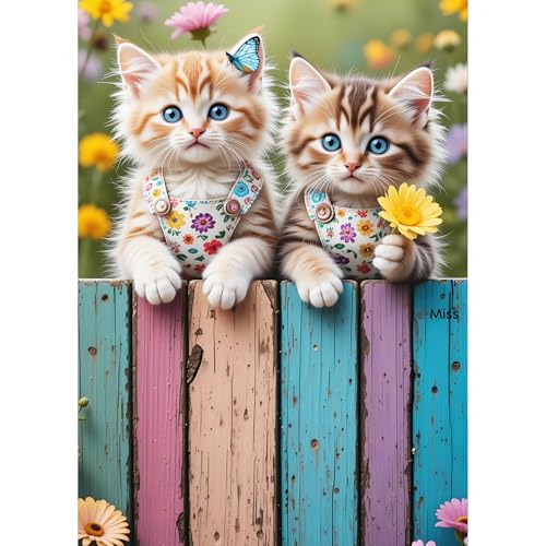 QQYRHN 5D Schürzenkatzen Diamond Painting Kit für Erwachsene Anfänger Wilde Blumen Diamant Kunst Kits Vollständiges DIY Zäune Diamantstickerei-Set Perfekt zur Entspannung und Dekor 30x40 cm von QQYRHN