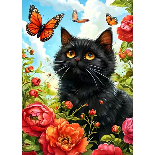 QQYRHN 5D Schwarze Katze Diamond Painting Kit für Erwachsene Anfänger Rote Blumen Diamant Kunst Kits Vollständiges DIY Butterfly Diamantstickerei-Set Perfekt zur Entspannung und Dekoration 30x40 cm QQYRHN 5D Schwarze Katze Diamond Painting Kit für Erwachsene Anfänger Rote Blumen Diamant Kunst Kits Vollständiges DIY Butterfly Diamantstickerei-Set Perfekt zur Entspannung und Dekoration 30x40 cm von QQYRHN