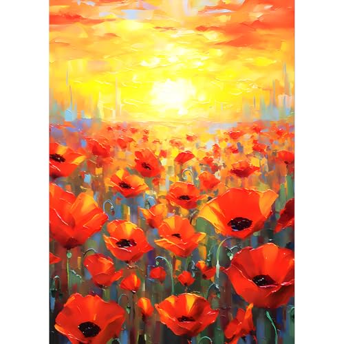 QQYRHN 5D Sonnenuntergangskulisse Diamond Painting Kit für Erwachsene Anfänger Blumen Diamant Kunst Kits Vollständiges DIY Mohn Diamantstickerei-Set Perfekt zur Entspannung und Dekoration 30x40 cm von QQYRHN