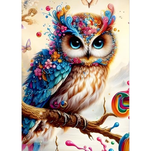 QQYRHN 5D Süße Eule Diamond Painting Kit für Erwachsene Anfänger Vogel Diamant Kunst Kits Vollständiges DIY Fantasie Eule Diamantstickerei-Set Perfekt zur Entspannung und Dekor 30x40 cm von QQYRHN