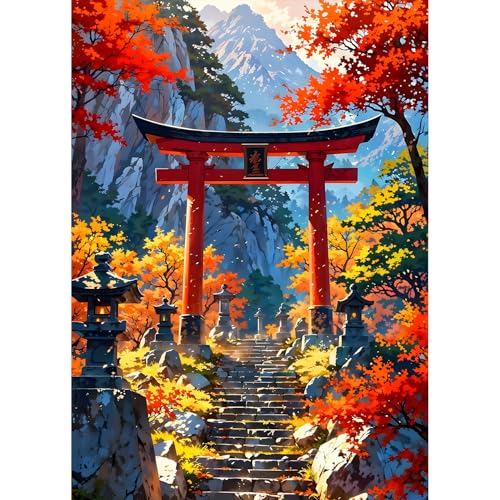 QQYRHN 5D Torii-Tor Diamond Painting Kit für Erwachsene Anfänger Treppe Diamant Kunst Kits Vollständiges DIY Berge Landschaft Diamantstickerei-Set Perfekt zur Entspannung und Dekoration 30x40 cm von QQYRHN