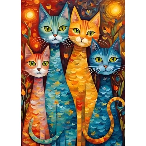 QQYRHN 5D Vintage Katze Diamond Painting Kit für Erwachsene Anfänger Kätzchen Diamant Kunst Kits Vollständiges DIY Karikatur Diamantstickerei-Set Perfekt zur Entspannung und Dekoration 30x40 cm von QQYRHN