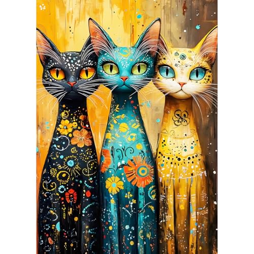 QQYRHN 5D Vintage-Katze Diamond Painting Kit für Erwachsene Anfänger Karikatur Diamant Kunst Kits Vollständiges DIY Kätzchen Diamantstickerei-Set Perfekt zur Entspannung und Dekoration 30x40 cm von QQYRHN