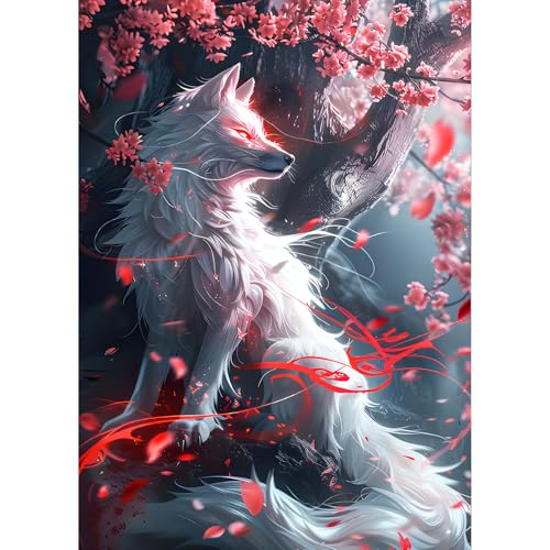 QQYRHN 5D Weißer Fuchs Diamond Painting Kit für Erwachsene Anfänger Blumen Diamant Kunst Kits Vollständiges DIY Fantasie Fuchs Diamantstickerei-Set Perfekt zur Entspannung und Dekor 30x40 cm von QQYRHN