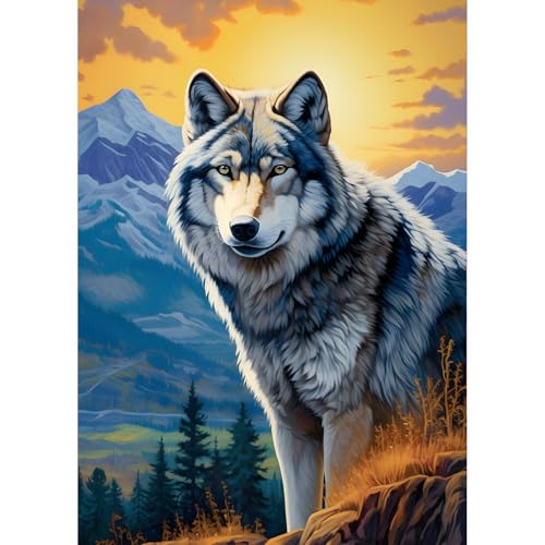 QQYRHN 5D Wolf Diamond Painting Kit für Erwachsene Anfänger Verschneiter Berg Diamant Kunst Kits Vollständiges DIY Sonnenuntergang Diamantstickerei-Set Perfekt zur Entspannung und Dekoration 30x40cm von QQYRHN