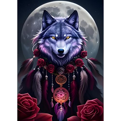 QQYRHN 5D Wolf Mond Diamond Painting Kit für Erwachsene Anfänger Rosenblüten Diamant Kunst Kits Vollständiges DIY Fantasie Diamantstickerei-Set Perfekt zur Entspannung und Dekoration 30x40 cm QQYRHN 5D Wolf Mond Diamond Painting Kit für Erwachsene Anfänger Rosenblüten Diamant Kunst Kits Vollständiges DIY Fantasie Diamantstickerei-Set Perfekt zur Entspannung und Dekoration 30x40 cm von QQYRHN
