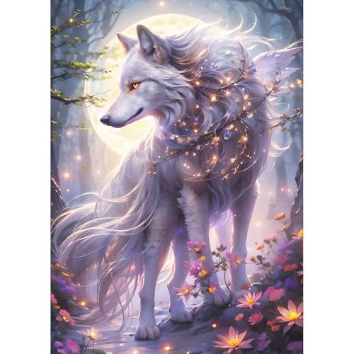 QQYRHN 5D Wolf und Mond Diamond Painting Kit für Erwachsene Anfänger Traumland Diamant Kunst Kits Vollständiges DIY Blumen Diamantstickerei-Set Perfekt zur Entspannung und Dekor 30x40 cm von QQYRHN