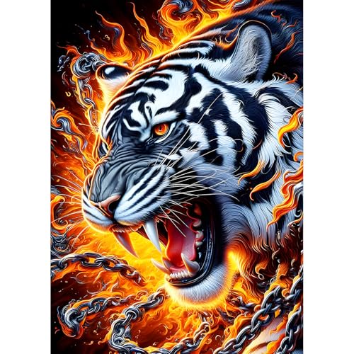 QQYRHN 5D Wütender Tiger Diamond Painting Kit für Erwachsene Anfänger Feuer Diamant Kunst Kits Vollständiges DIY Fantasie Tiger Diamantstickerei-Set Perfekt zur Entspannung und Dekoration 30x40 cm von QQYRHN