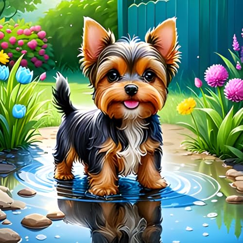 QQYRHN 5D Yorkshire Terrier Diamond Painting Kit für Erwachsene Anfänger Welpe Diamant Kunst Kits Vollständiges DIY Garten Diamantstickerei-Set Perfekt zur Entspannung und Dekoration 30x30 cm von QQYRHN