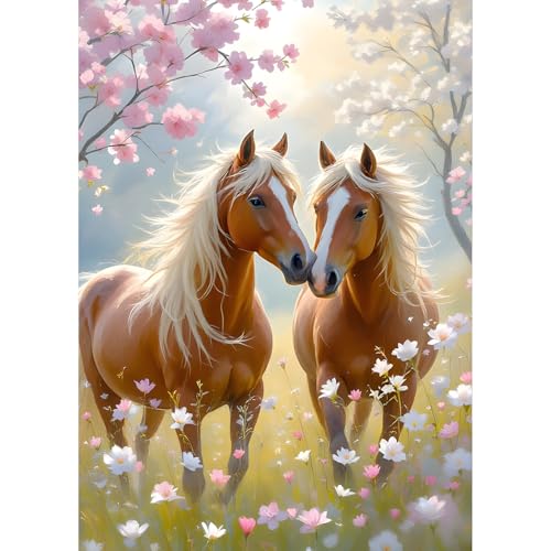 QQYRHN 5D Zwei Pferde Diamond Painting Kit für Erwachsene Anfänger Blumen Diamant Kunst Kits Vollständiges DIY Liebespaar Diamantstickerei-Set Perfekt zur Entspannung und Dekoration 30x40 cm von QQYRHN