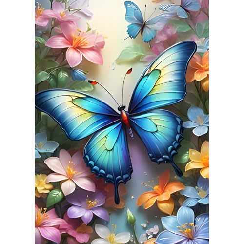 QQYRHN Butterfly Diamond Painting Kits for Beginners Adults,5D Colourful Flowers Diamond Art Kits, DIY Round Full Drill Diamond Dots Diamond Gem Art with Painting Kits for Home Wall Decor 12x16 Inch von QQYRHN