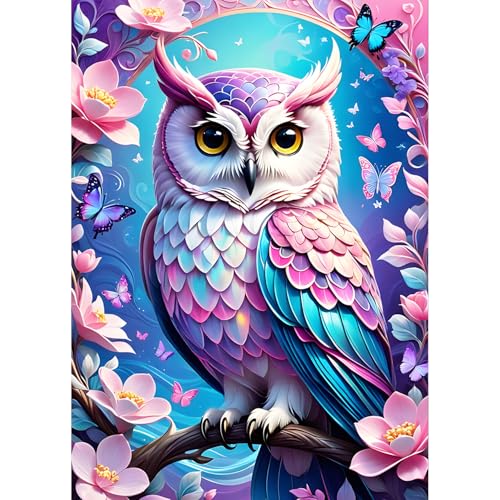 QQYRHN Colourful Owl Diamond Painting Kits for Beginners Adults,5D Flowers Diamond Art Kits, DIY Round Full Drill Diamond Dots Owl Diamond Gem Art with Painting Kits for Home Wall Decor 12x16 Inch von QQYRHN