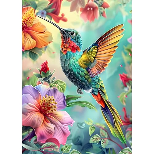 QQYRHN 5D Kolibri Vogel Diamond Painting Kit für Erwachsene Anfänger Bunte Blumen Diamant Kunst Kits Vollständiges DIY Fantasie Diamantstickerei-Set Perfekt zur Entspannung und Dekoration 30x40 cm von QQYRHN
