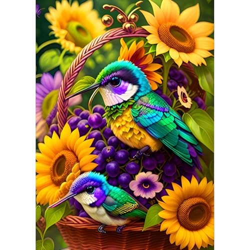 QQYRHN Hummingbird Diamond Painting Kits for Beginners Adults,5D SunflowersDiamond Art Kits, DIY Flowers Round Full Drill Diamond Dots Diamond Gem Art with Painting Kits for Home Wall Decor 12x16 Inch von QQYRHN