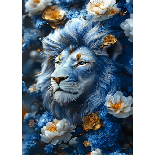 QQYRHN Lion Diamond Painting Kits for Beginners Adults,5D Lion Diamond Art Kits, DIY Round Full Drill Flowers Diamond Dots Diamond Gem Art with Painting Kits for Home Wall Decor 12x12 Inch von QQYRHN