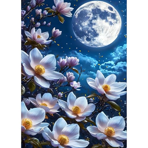 QQYRHN Moon Night Diamond Painting Kits for Beginners Adults,5D Flowers Diamond Art Kits, DIY Round Full Drill Moonlight Diamond Dots Diamond Gem Art with Painting Kits for Home Wall Decor 12x16 Inch von QQYRHN